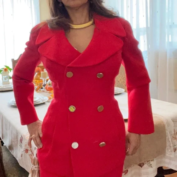 DOLCE & GABBANA RED 100% WOOL Blazer and skirt.